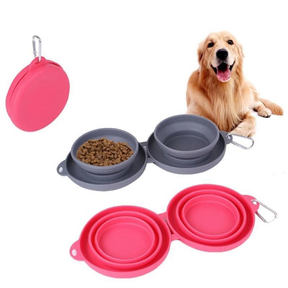 Foldable Double Pet Bowl | Portable Rubber Feeding Bowl for Cats & Dogs - Solosh