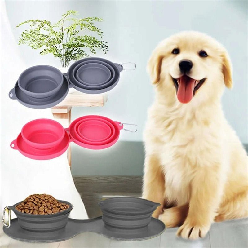 Foldable Double Pet Bowl | Portable Rubber Feeding Bowl for Cats & Dogs - Solosh