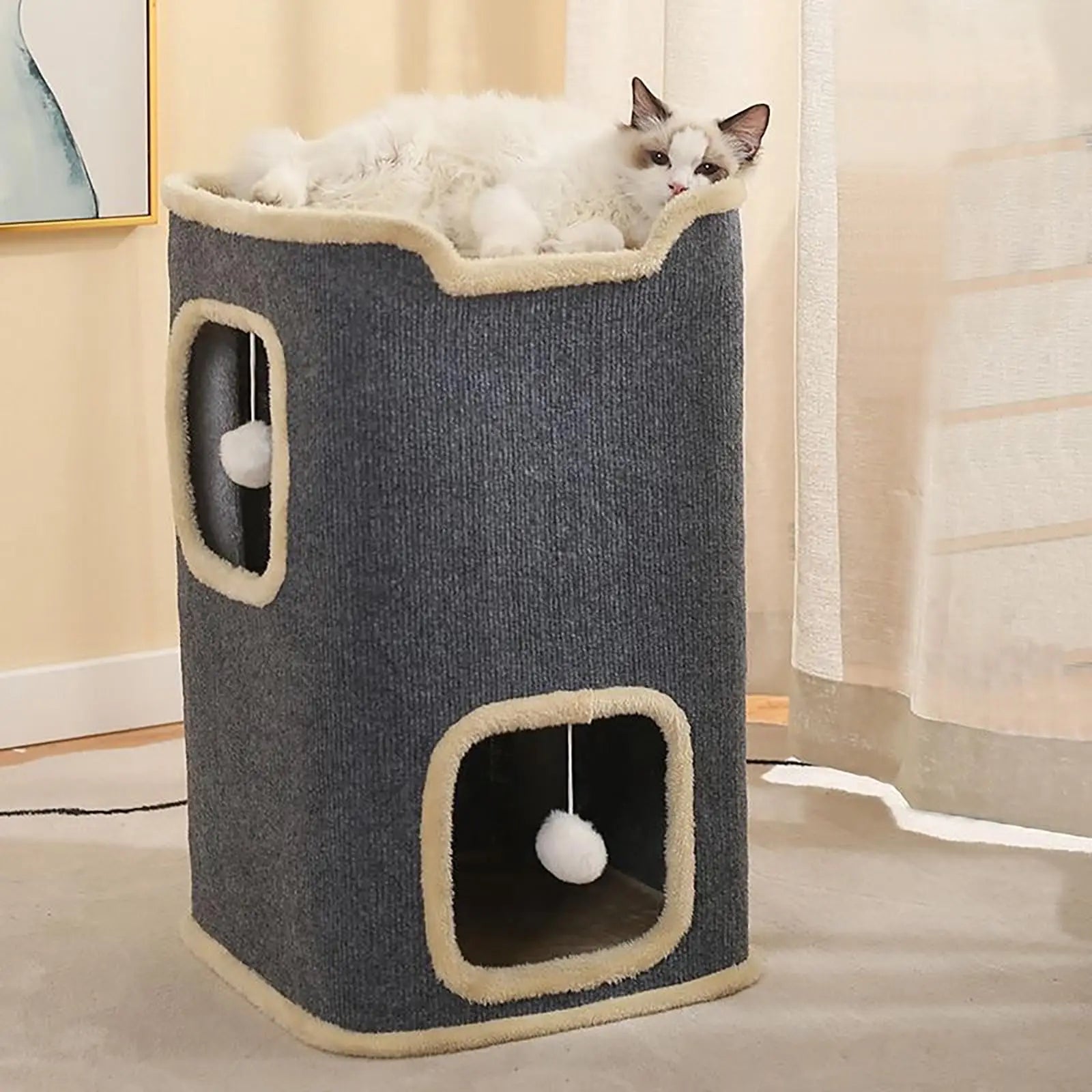 Cozy Double Layer Cat Cube House Bed - Solosh