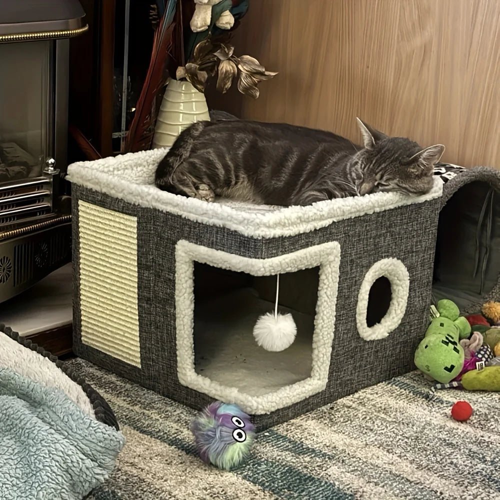 Indoor Foldable Cat House with Scratcher - Solosh