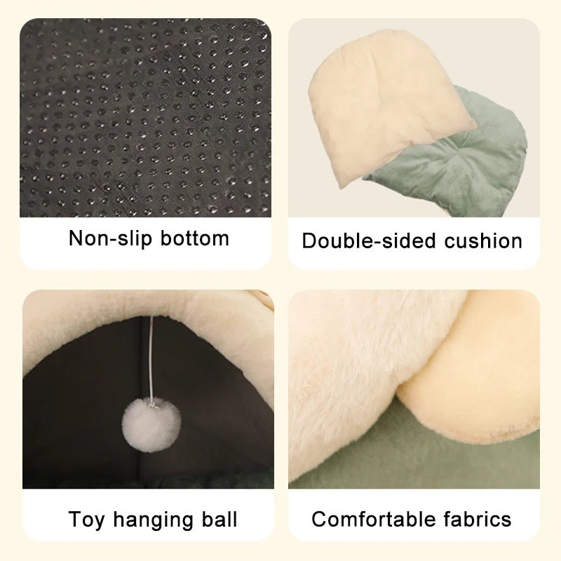 Cozy Cartoon Cat Bed Foldable Pet Cave - Solosh