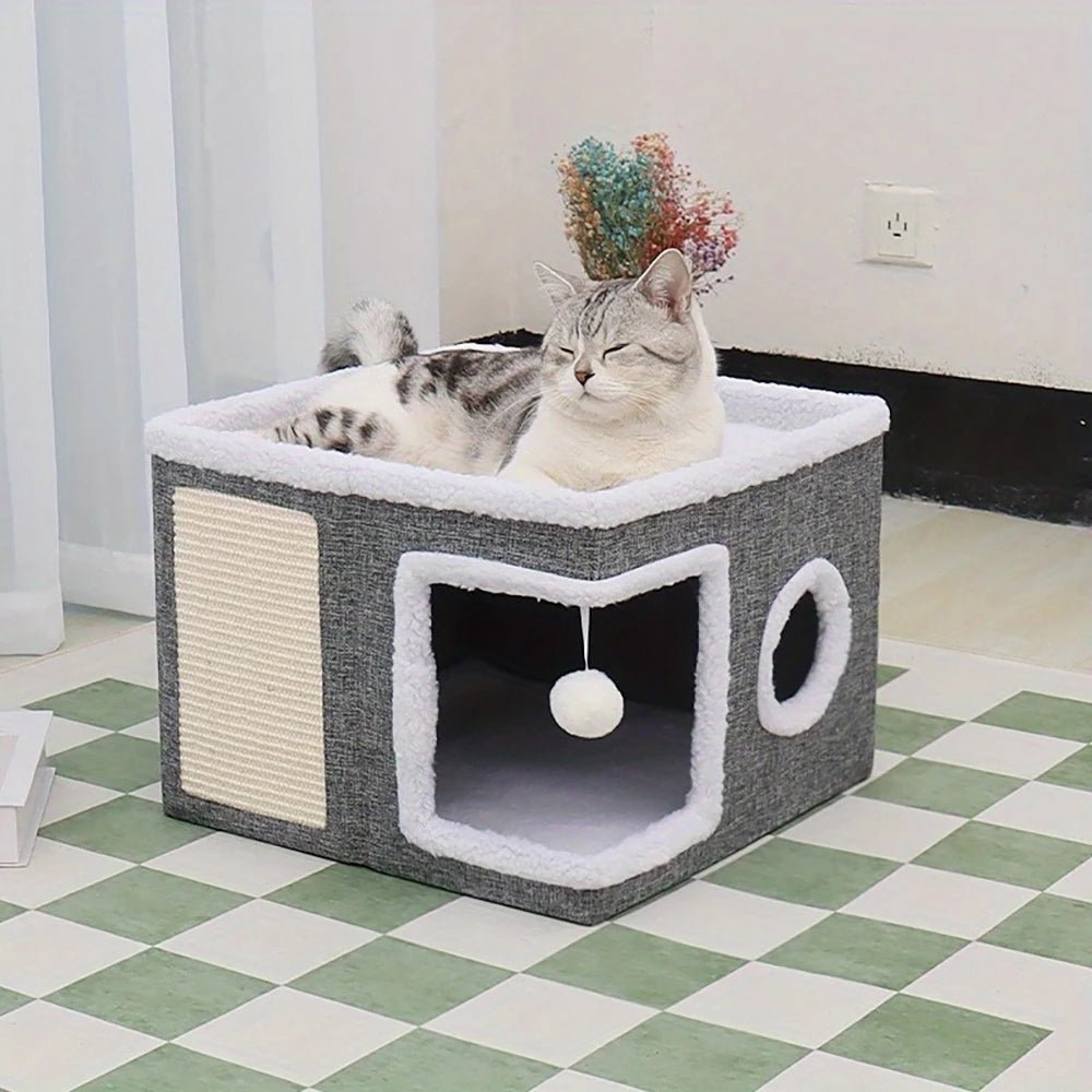 Indoor Foldable Cat House with Scratcher - Solosh