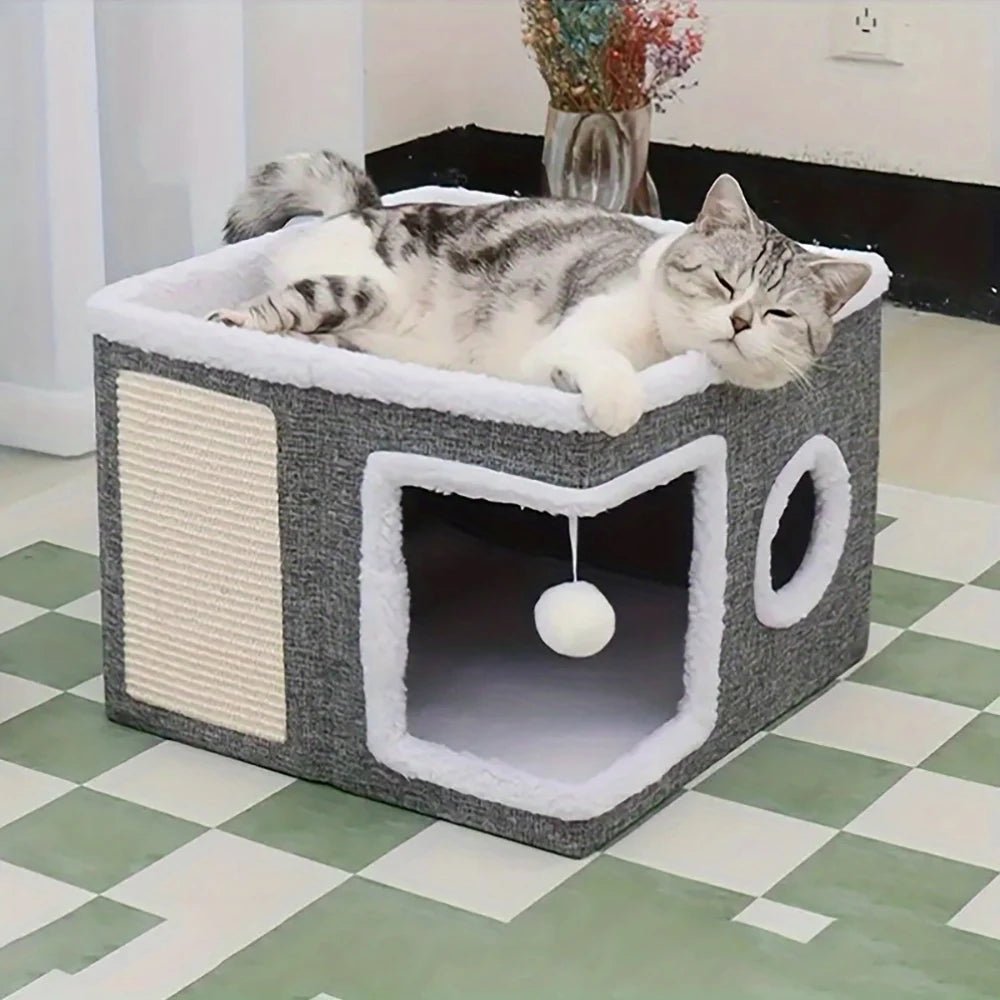 Indoor Foldable Cat House with Scratcher - Solosh
