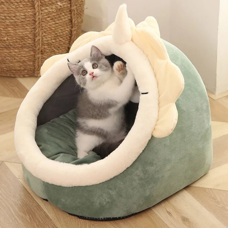 Cozy Cartoon Cat Bed Foldable Pet Cave - Solosh