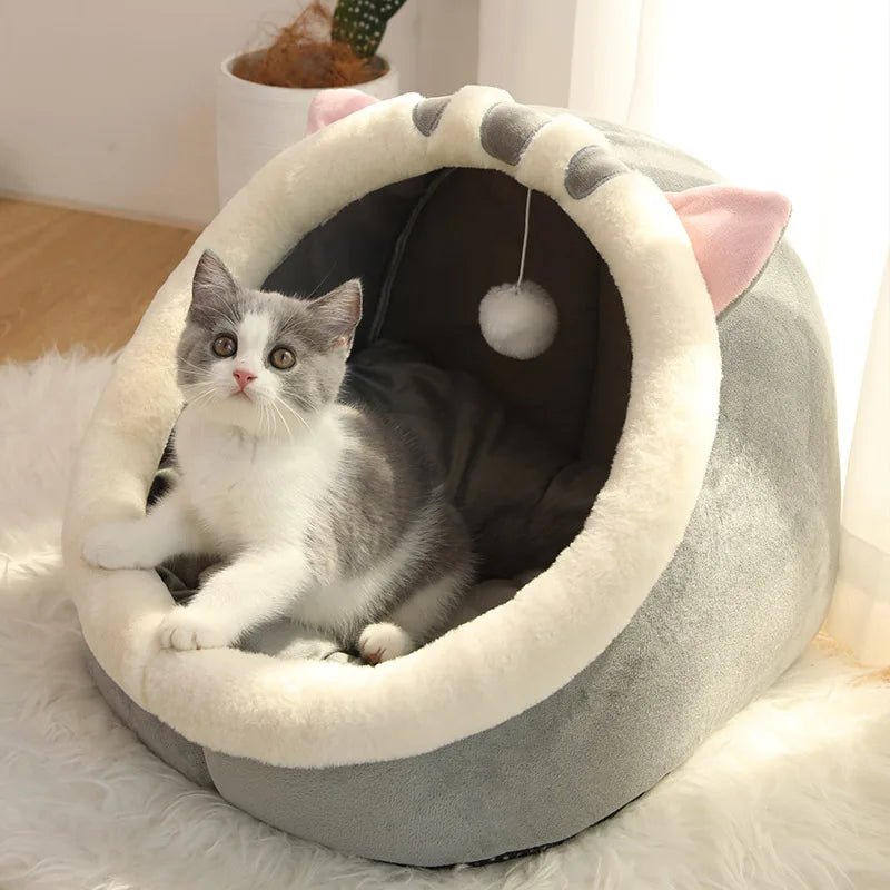 Cozy Cartoon Cat Bed Foldable Pet Cave - Solosh