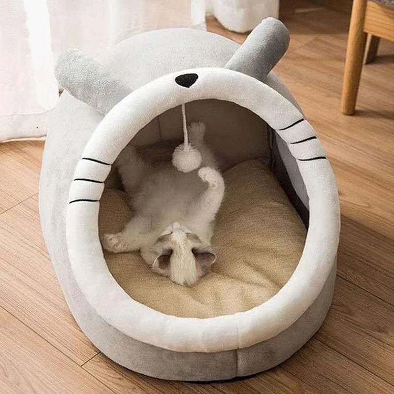 Cozy Cartoon Cat Bed Foldable Pet Cave - Solosh