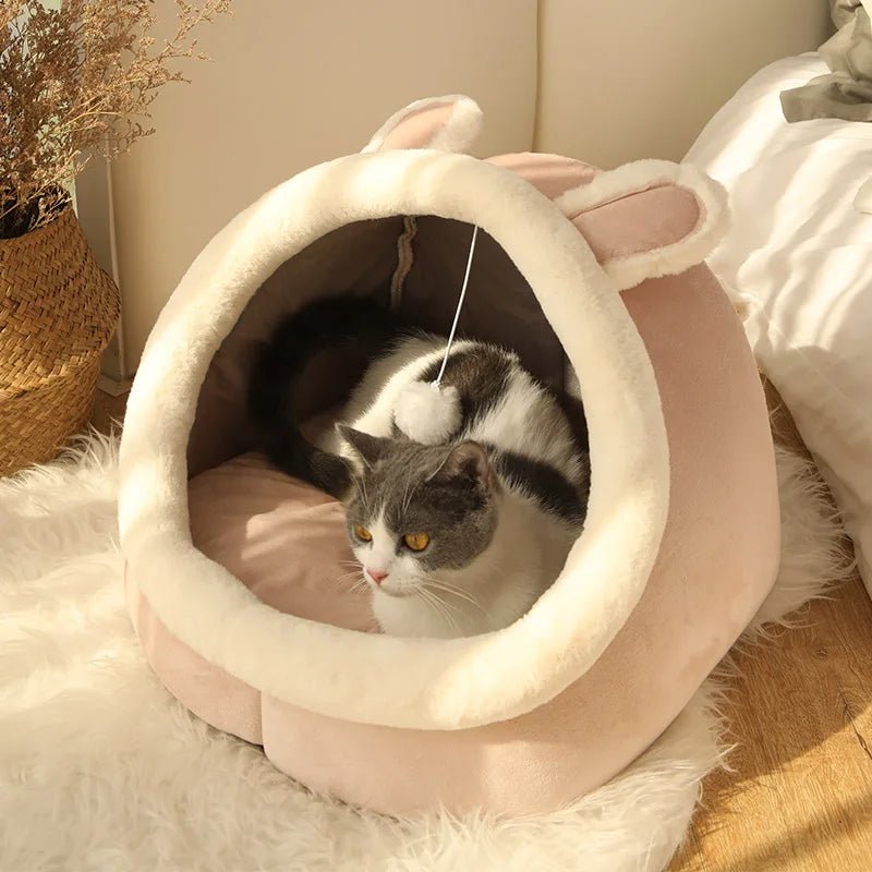 Cozy Cartoon Cat Bed Foldable Pet Cave - Solosh