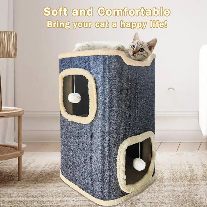 Cozy Double Layer Cat Cube House Bed - Solosh