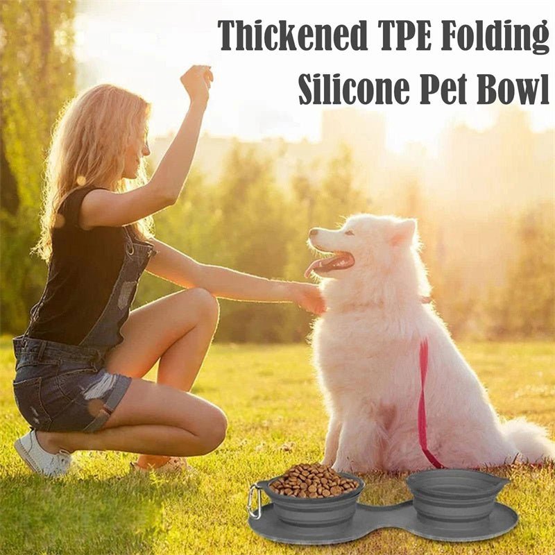 Foldable Double Pet Bowl | Portable Rubber Feeding Bowl for Cats & Dogs - Solosh