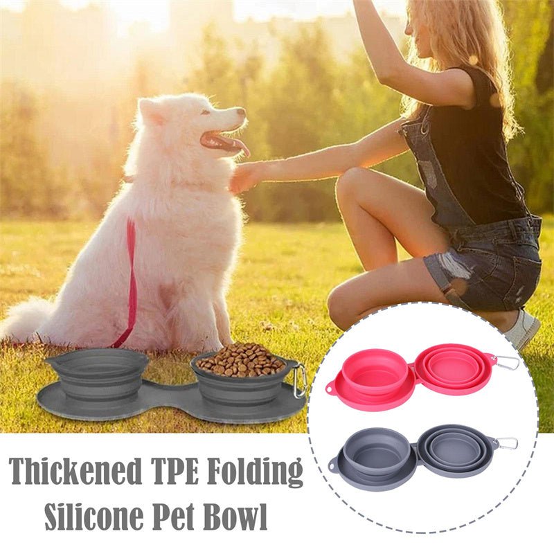 Foldable Double Pet Bowl | Portable Rubber Feeding Bowl for Cats & Dogs - Solosh
